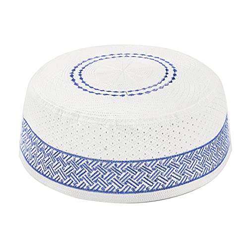 RUIXIA Men Boys Muslim Prayer Kufi Hat Skull Cap Embroidery Islam Kufi Headware takke Praying Beanie Hat Kofia Topi Hat - color: Blue-adult