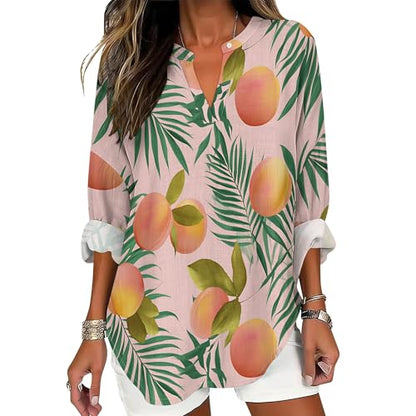 Womens Long Sleeve Shirts V Neck Loose Fit Oversized Graphic Tees Trendy Casual Womens Pullover Tropical Vacation Outfits - color: Style-20, size: 4X-Large