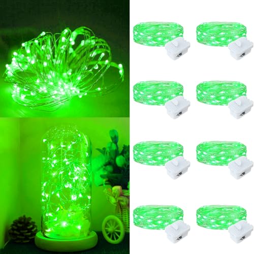 8 Pack Fairy Lights Battery Operated, 7ft 20 LED 3 Modes Speed Twinkle Mini String Lights Waterproof Silver Wire Firefly Starry Lights for Mason Jars Wedding Party Christmas Decorations - color: Green, size: 8 Pack