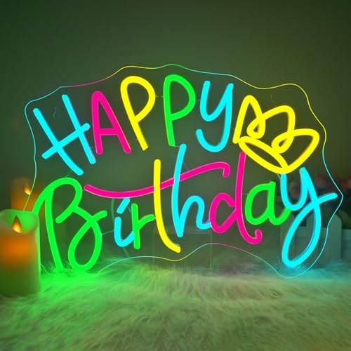 WLHOPE Happy Birthday Neon Sign Led Lights for Party Wall Decor Transparent Acrylic Board Light Signs for Club Children Friends Gift Decoration - color: Happy Birthday