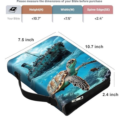 PU Leather Bible Cover with Handle & Pockets, Large Capacity Bible Case, Water-Resistant Scripture Organizer Bag with Bonus Card Holder, Christian Gift for Women & Men, Majestic Sea Turtle - color: Majestic Sea Turtle