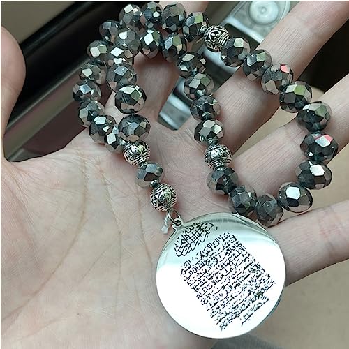 Muslim car Hanging AYATUL KURSI Prayer 33 Beads Ottoman Stainless Steel Crystal Car Pendant