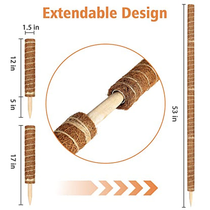 【4 Pack】 JJGoo Moss Pole, 17 inch Coco Coir Totem Poles Extending to 53 Inches, Plant Support Stick Plant Poles for Indoor Plants Climbing Plants Monstera, Sphagnum, Pothos - size: 4 Pack 17 inch