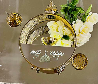 Ramadan Hanging Lantern Islamic Metal Lamp Eid Mubarak Element Eid Mubarak Islamic Lamp, Ramadan Mubarak LED Light Ramadan Hanging Lantern Glass and Metal Lantern for Ramadan Karim (Masjid) - color: Masjid