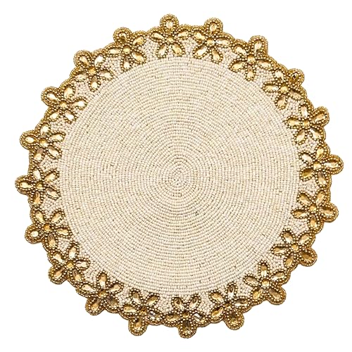 Beaded Placemats for Dining Table Ivory Gold - Measure 13 Inches Beaded Placemats Round for Gathering, Christmas, Thanksgiving - Occasional Decoration and Family Parties Celebrations - color: Gold Ivory, size: 13"x13"