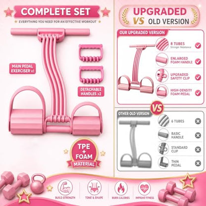 Pedal Resistance Band with Handle Upgraded 8-Tube Resistance Bands with Handles Set, 3-in-1 Multifunctional Chest Expander, Back Puller and Stretching Rope,Detachable Pedal Exerciser for Home - color: Pink