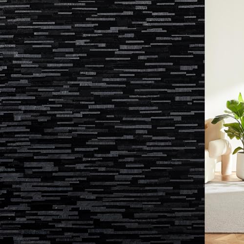 Haton Window Privacy Film, Black Stripe Non-Adhesive, 17.5" x 78.7" | Static Cling Non-Adhesive Film, Full Light Block, Blocks UV & Heat, Removable Privacy Cover for Bedroom & Bathroom Windows - color: Black Stripe, size: 17.5" x 78.7"