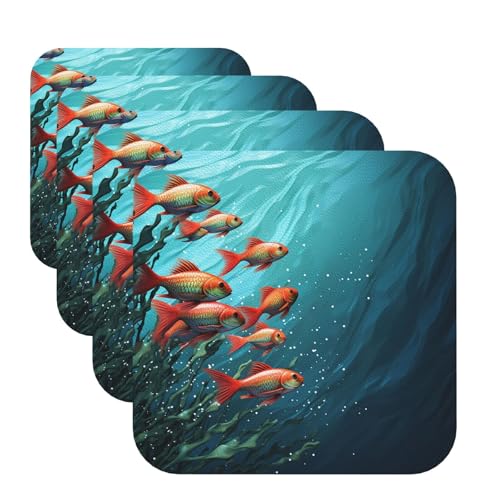 Drink Coasters Set of 4 Leather Coasters for Drinks Fish Aquarium Round Cup Mat Pad Easy Clean Bar Coasters Heat Resistant Funny Cup Coasters for Tabletop Protection,4 Inches - color: Square