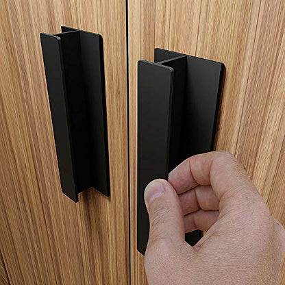 HRX Self-Adhesive Edge Fingerpull Door Handle - Easy to Install Screwless Peel and Stick on Glass, Wood, Metal, Plastic - Sliding Doors Knob for Kitchen Fronts, Drawers & Dressers Panels - 2 Pack - color: Black