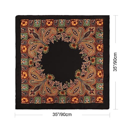DRESHOW 35” Large Square Satin Head Scarf - 4Pcs Silk Accessories Classic Patterned Squares Beach Bandanas for Women - color: 4 Pcs: White, Beige, Ginger, Black