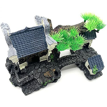IBWell Classical Lifelike Chinese Landscape Resin Aquarium Castle Decorations Fish Tank Ornaments (River)