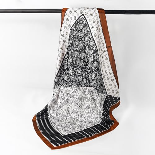 27" Head Scarf Like Satin Silk for Women,Hair Scarves Bandana,Headband Silk Feeling for Hair Wrap - color: Black White Brown