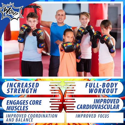 Boxing Gloves and Punching Mitts Set 4oz Gloves Boxing Pads Kids Youth Sparring Gear Training Equipment for Taekwondo Kick Karate Muay Thai MMA Martial Art - style: Black Bat