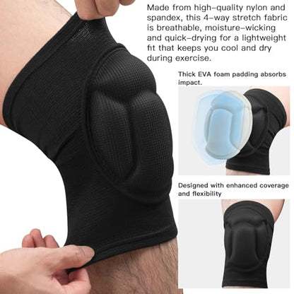 Knee Pads for Women & Men, Basketball Knee Pads Volleyball Knee Pads for Women Men Wrestling Knee Pads Wrestling Gear, Crash Pad Snowboarding Gear Knee Protector Soft Knee Pads for Work (Medium, Black)