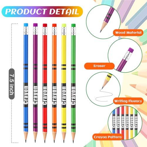 96 Pcs Crayon Themed Pencils Silicone Bracelets Bulk Back to School Supplies Set Crayon Party Favors First Day of School Gifts for Kids Students Classroom Rewards Gifts Birthday Party Supplies - style: Crayon
