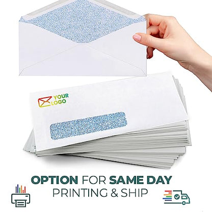 2500 Pack Custom Printed #9 Single Window Envelopes, Gummed Seal, Security Tinted - Bright White Envelopes for Quickbooks, Checks, Return Mail, Text and Logo Customization, 24lb, 3 7/8 x 8 7/8 Inches - size: #9 Envelopes | 2500 Count