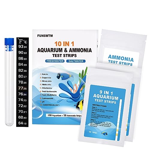Aquarium Test Strips for Freshwater: 10 in 1 Aquarium Ammonia Test Strips for Fish Tank Ammonia Test Kit for Aquarium Pond - Testing Ammonia Nitrate Nitrite pH,etc - size: 10 in 1 - 125 Count