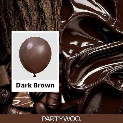 PartyWoo 다크 브라운 풍선 152피스 다양한 사이즈 45.7cm(18인치), 30.5cm(12인치), 25.4cm(10인치), 12.7cm(5인치) 보헤미안 커피 뉴트럴 가을 풍선 아치 키트 처녀 베이비 샤워 기념일 생일 파티 장식용 브라운-F20 - color: 브라운-f20