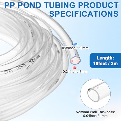 M METERXITY Vinyl Tubing 5/16" ID x 3/8" OD 10ft Flexible Plastic Tube with 2 Hose Ties, Lightweight Hybrid PVC Hose for Water Gardening/Airline/Aquarium Tubing [Clear] - size: 5/16" ID x 10ft