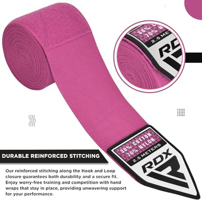 RDX Boxing Wraps Kids 2.5M Inner Gloves, Elasticated Thumb Loop Bandages, Junior Under Mitts Hand Fist Protector Wrist Support Straps, Muay Thai MMA Kickboxing Martial Arts Speed Bag Punching Training - color: PINK
