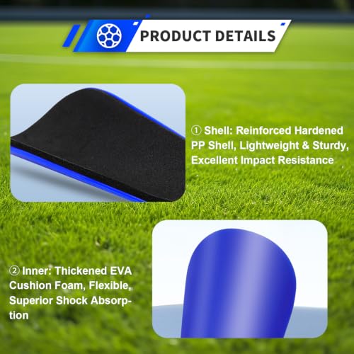 Extra Mini Soccer Shin Guards for Toddler, Kids, Youth & Adults | Ultra Lightweight Insert Small Shin Pads, Boys Girls Men Women, Shock-Absorbing Protection, 3.7×2.4 In, Training & Matches - color: Black+Blue