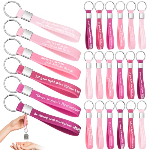 Sureio 24pcs Christian Gift, Bible Keychain Bulk for Women Men Girl - color: Pink