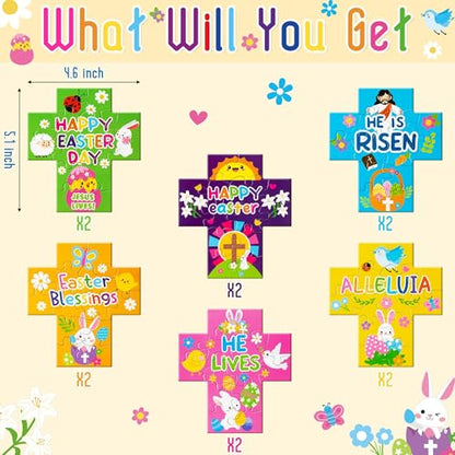 Haooryx Easter Cross Jigsaw Puzzles - 12 Pcs Cartoon Religious Jesus He Is Risen He Lives Easter Hello Spring Jigsaw Challenging Puzzle Family Home Decor Game Nights Party Gift Toy Interlock Perfectly - style: Easter Cross