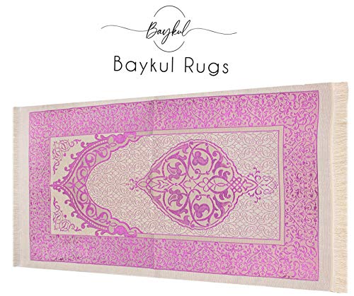 BAYKUL Muslim Prayer Rug-Islamic Turkish Velvet Rugs-Great Ramadan Gifts-Janamaz Prayer Mat for Women Men-Portable Carpet Muslims Mats-Praying Rugs Islam-Sajadah-Gift Praying Beads 99 (White-Pink) - color: White-pink