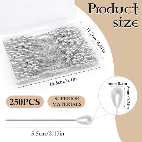 Corsage Pins 250 Pcs Teardrop Boutonniere Pins Pearl Pin- 2.17 Inches - size: 250pcs