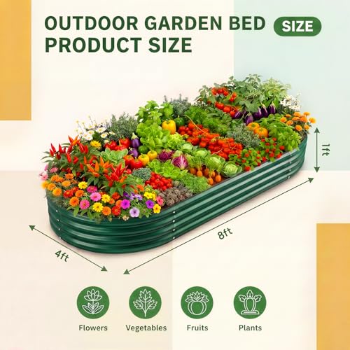 Land Guard 2Pcs 8ft Galvanized Steel Raised Garden Bed, 8 x 4 x 1 ft Large Metal Raised Planter Beds, Raised Garden Bed for Vegetables, Green - color: 3-green, size: 8×4×1ft(2pcs）