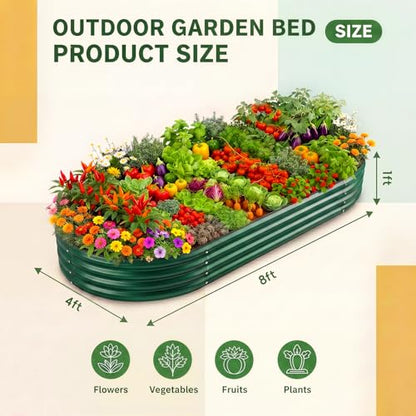 Land Guard 2Pcs 8ft Galvanized Steel Raised Garden Bed, 8 x 4 x 1 ft Large Metal Raised Planter Beds, Raised Garden Bed for Vegetables, Green - color: 3-green, size: 8×4×1ft(2pcs）
