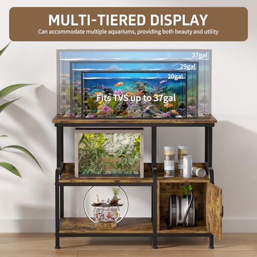 20-29-37 Gallon Tank Stand，750 lbs Capacity 29 Gallon Aquarium Stand，Heavy-Duty 3-Level Reptile Stand with Built-in Storage，36.8×15.7×31.5" Steel Terrarium Rack，Retro Brown