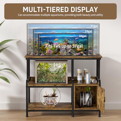 20-29-37 Gallon Tank Stand，750 lbs Capacity 29 Gallon Aquarium Stand，Heavy-Duty 3-Level Reptile Stand with Built-in Storage，36.8×15.7×31.5" Steel Terrarium Rack，Retro Brown