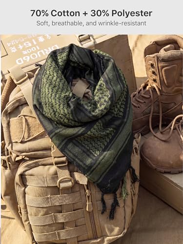 FREE SOLDIER Scarf Military Shemagh Tactical Desert Keffiyeh Head Neck Scarf Arab Wrap with Tassel for Men Women - color: Dark Green