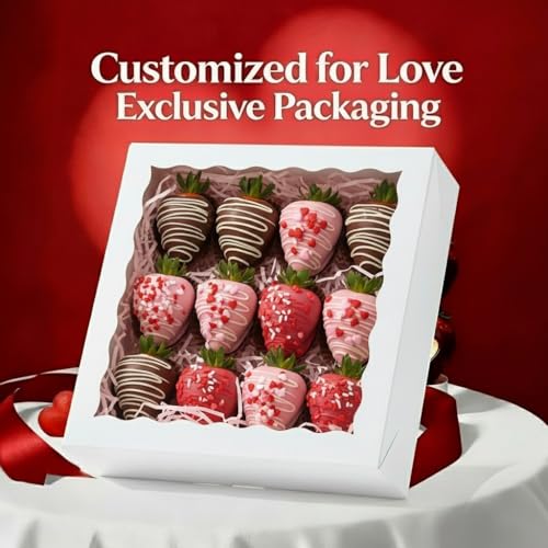 12Pack 9X9X2.5 Inches White Bakery Boxes,Pie Boxes with Clear Window Treat Boxes for Chocolate Strawberries, Pastries, Muffins, Donuts,Cookie,Breakable Heart - color: White