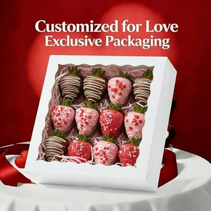 12Pack 9X9X2.5 Inches White Bakery Boxes,Pie Boxes with Clear Window Treat Boxes for Chocolate Strawberries, Pastries, Muffins, Donuts,Cookie,Breakable Heart - color: White