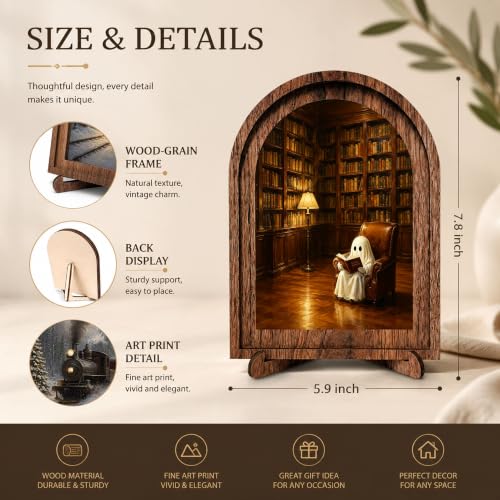 Ghost Library Arched Table Sign, Rustic Farmhouse Shelf Decor - color: Ghost Reading Library