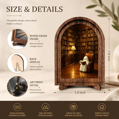 Ghost Library Arched Table Sign, Rustic Farmhouse Shelf Decor - color: Ghost Reading Library