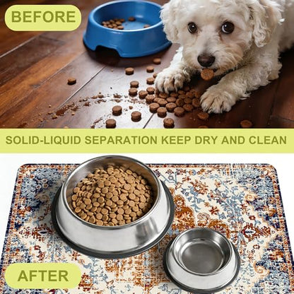 Cat Food Mat Pet Feeding Mats Dog Bowls Mat Cat Water Mat 12x20 Inch Boho3 - color: Bohemia Style 03