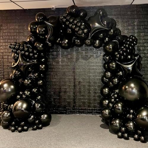 Black Star Balloons,12Pcs Four Angle Star Foil Balloons - color: Black
