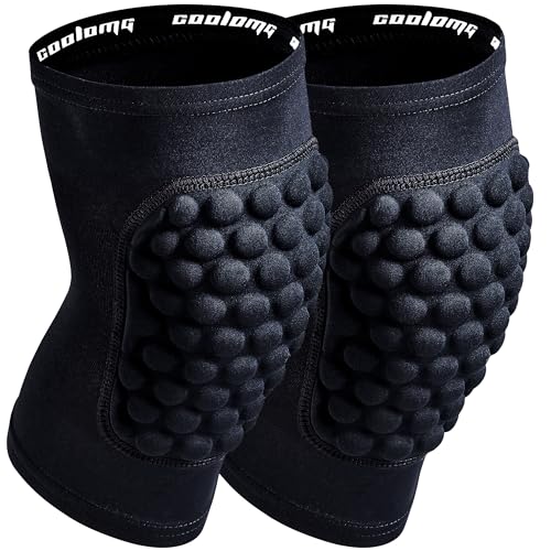 COOLOMG Basketball Knee Pad for Kids Youth Adult, Compression Anti-slip Knee Sleeve for Baseball Volleyball Football, Sports Knee Protector (1 Pair) - color: Black Bubble, size: Large