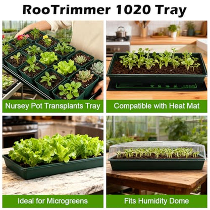 RooTrimmer 10 Pack 1020 Trays No Holes-Reusable Nursery Flats for 50/72 Cell Plug Tray, Heavy Duty Seed Starter Trays for Transplant, Seed Starting, Plant Propagation & Seed Germination (Dark Green) - size: TD542-10P-Dark Green