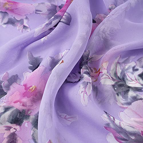E-Clover Women Soft Floral Print Shawl Chiffon Sheer Scarf - color: Purple Floral-216