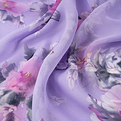 E-Clover Women Soft Floral Print Shawl Chiffon Sheer Scarf - color: Purple Floral-216