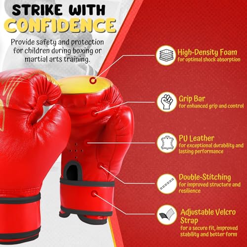 Flexzion Boxing Gloves for Kids 4oz – Training Punching Bag Mitts, Kid Boxing Gloves with Faux Leather & Wrap-Around Wrist Protection for Boys & Girls Ages 3-8 Years - color: Red Blaze