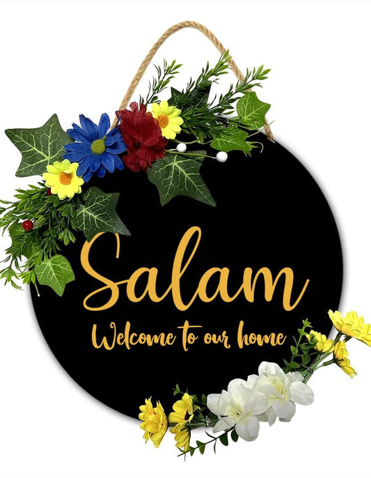Salam welcome Door Sign, Islamic Wall Decor, 11x11 Inch Door Wreath Ramadan Kareem Wreaths For Front Door Ramadan Garland Eid Decoration Ramadan Mubarak Party Decorations - color: C5, size: 11X11IN