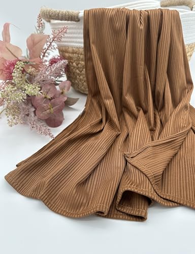 Ribbed Jersey Hijab Scarf for Women, Hijab for Women Muslim Breathable Stretchy Hajib - color: Almond Brown