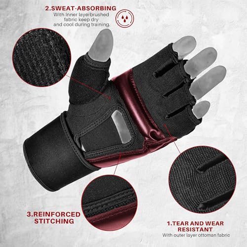 Xinluying MMA Gloves Boxing Punch Bag Training Martial Arts Sparring Grappling Kickboxing Muay Thai Gloves, Thickened Knuckle Pads, Wider Wristband, Fingerless Rub Resistance Mitts for Men Women Kids - color: Red, size: Small