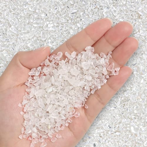 T4U Crystal Rocks for Aquarium, Clear Quartz Chips Pebbles for Plants 1 lb | Crushed gemstone gravel for fish tank decor, succulent top dressing, terrariums, vase filler, resin art and craft projects - color: #3 - Clear, size: 1 LB