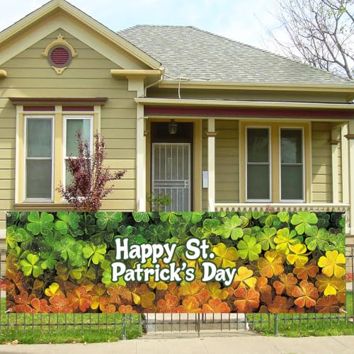 Happy St. Patrick’s Day Fence Banner 118 x 35 Inch, Large Waterproof Outdoor Shamrock Clover Banner for Yard Porch Fence Irish Party Decorations - color: 227-1